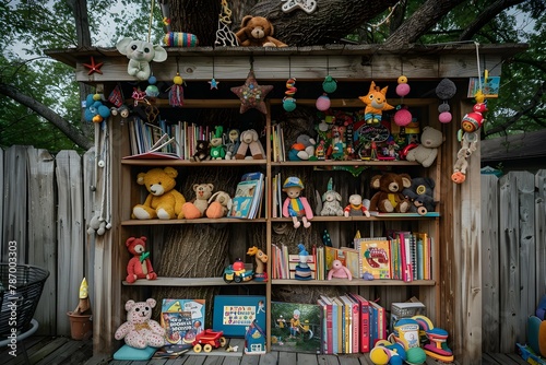 Whimsical Treehouse Hideaway A Child s Imaginative Playtime Sanctuary in the Backyard Filled with Colorful Decor Books and Beloved Stuffed Friends © vanilnilnilla