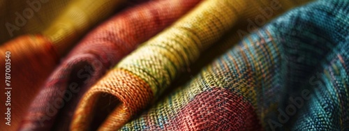 A close-up view of a textured fabric with threads of different colors woven together, creating a sense of depth and richness.