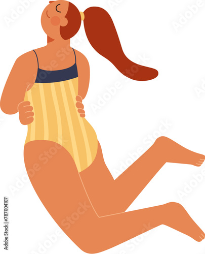 Woman with bikini hugs herself