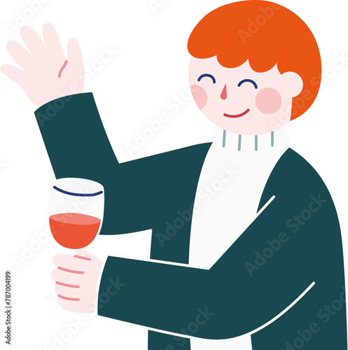 Woman raises a glass of wine and cheers happily