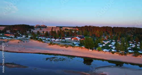 Aerial view around the beach and campsite, at the Kalajoki dunes, in sunny Finland photo
