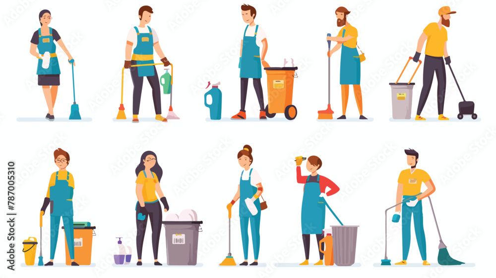 Man and woman cleaners. Cleaning people working washin