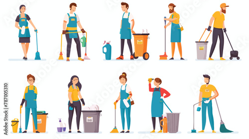 Man and woman cleaners. Cleaning people working washin