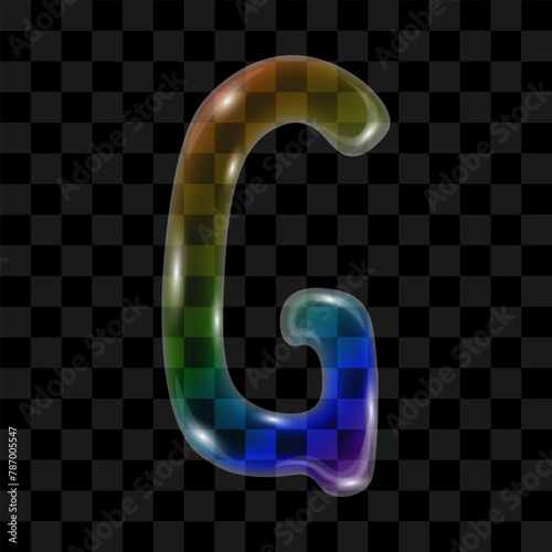 Soap bubble with a rainbow gradient in the shape of the letter G on a transparent background. Vector illustration