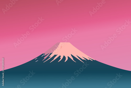 富士山、夕日、ベクターイラスト