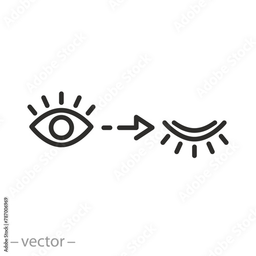 close his eye icon, human eyes and eyelashes, thin line symbol - vector illustration