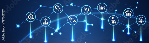 Investment icon set. Containing investor, mutual fund, asset, risk management, economy, financial gain, interest and stock icons. 