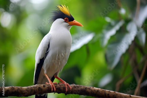 young Bali Mynah (Leucopsar rothschildi) bird in nature photo