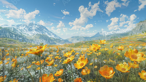 Immerse yourself in the serenity of a yellow flower set against the canvas of a clear blue sky. This realistic scene, meticulously crafted by generative AI