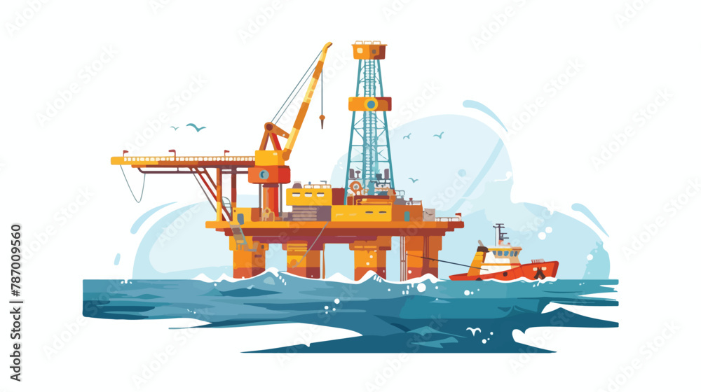 Oil drill platform vector illustration. Cartoon flat o