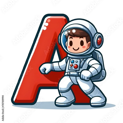 AI generated illustration of an astronaut with letter 'A' in foreground