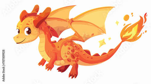 Funny fire dragon cartoon. Flying fairytale cute dino