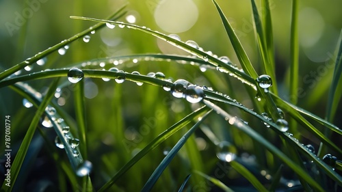 water drops on grass. a close up of grass with water droplets on it, a macro photography
