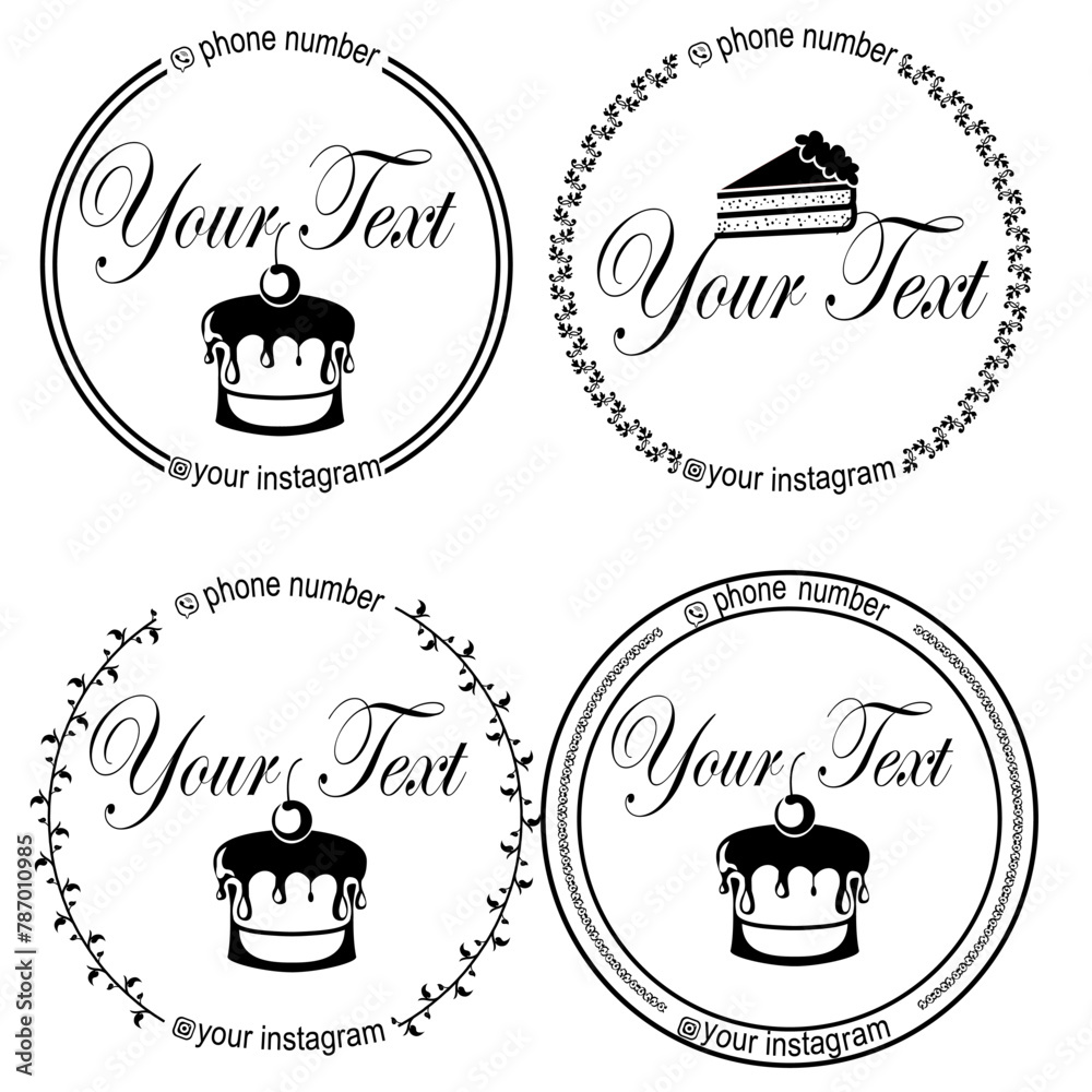 vector icon, black and white logo for confectioners in four variants, with a cake. 