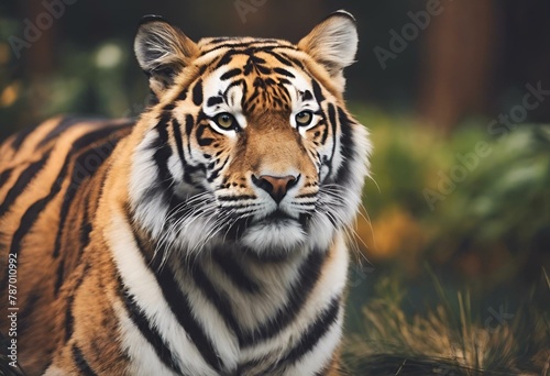 AI generated illustration of a Bengal tiger sitting in a grassy field