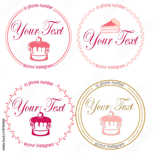 vector icon, color logo for confectioners in four versions, with a cake 