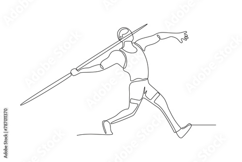 Male javelin throwers competing. Olympics concept one-line drawing