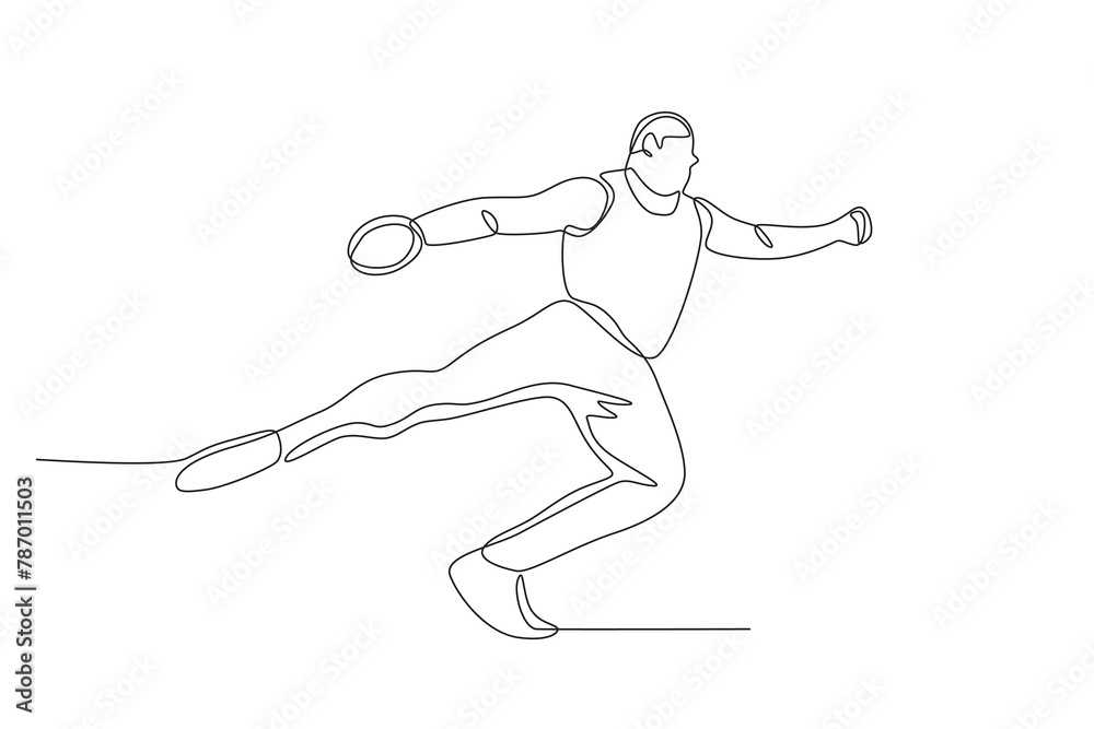 Male discus throwers competing. Olympics concept one-line drawing
