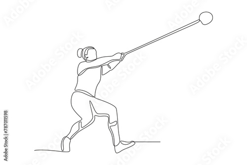 Female hammer thrower competing. Olympics concept one-line drawing