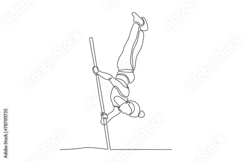 Female pole vault athlete. Olympics concept one-line drawing