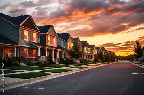 houses at sunset