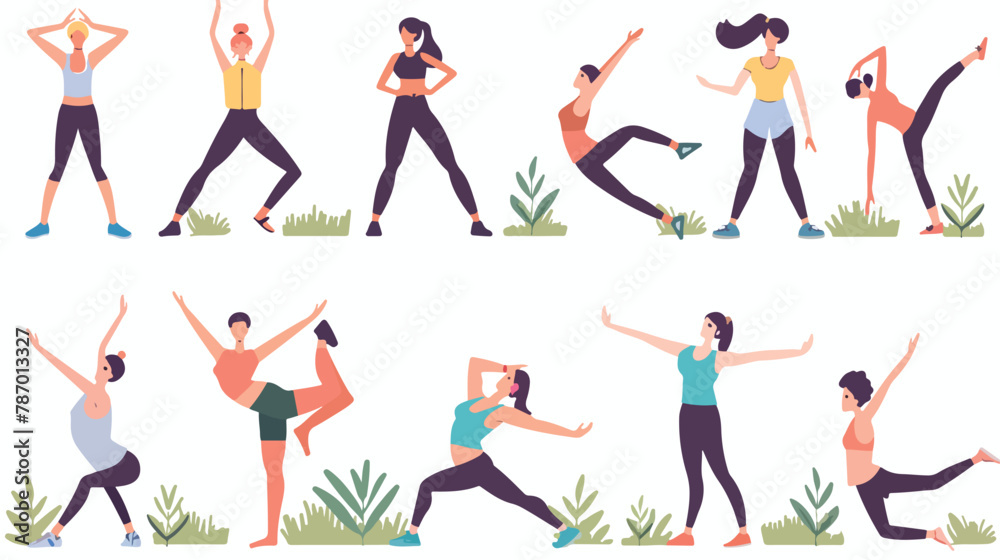 People doing sport yoga exercises in park gym or at ho