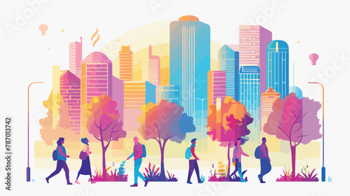 People life in modern eco city. Walking people in mode