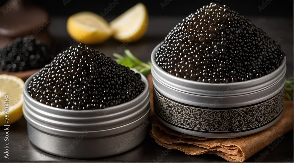 Luxurious serving of black caviar. Luxurious serving of black caviar.