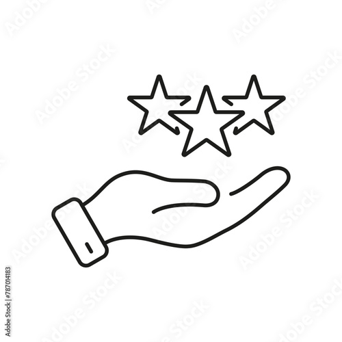 Hand Holds Stars Line Icon, Best Feedback Concept. Success Linear Pictogram. Positive Review, Good Quality Service Outline Symbol. Client Experience. Editable Stroke. Isolated Vector Illustration