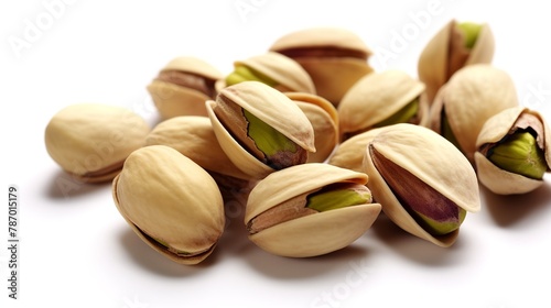 Pistachio nuts isolated on white background. Close up.