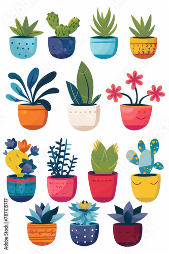 Set of twelve vector illustrations of succulents