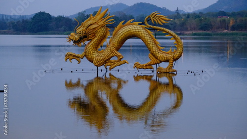 Beautiful view of golden dragon the landmark at  Ang kep nam chat pa wai view point in Suanpueng, Ratchaburi province.