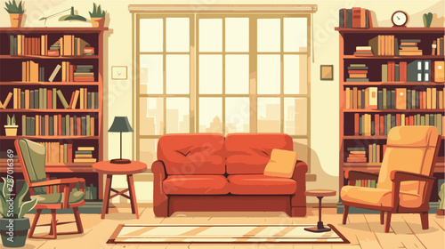 Psychologist office with couch armchair big bookcase  © RedFish