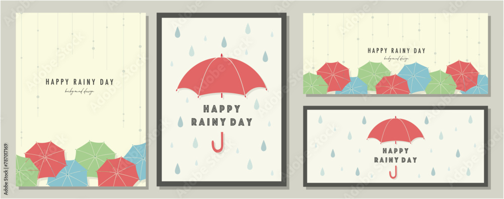 梅雨 傘 RAINY DAY 素材セット フレーム 背景 ベクターイラスト シンプル
