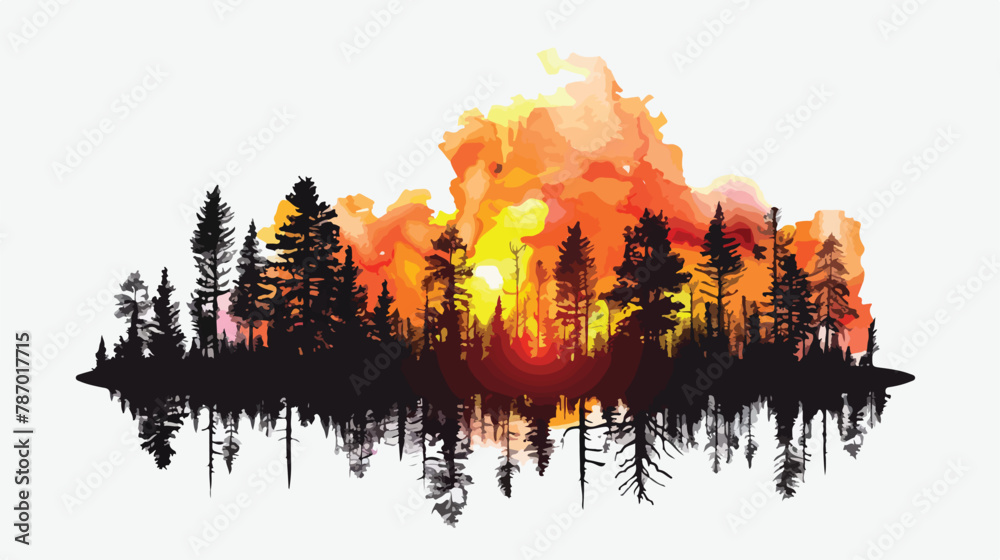 Realistic silhouette wildfire forest fire disaster lan