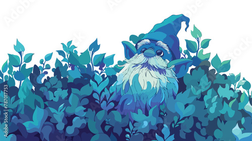Gnome coming out of the bushes in degraded green to b