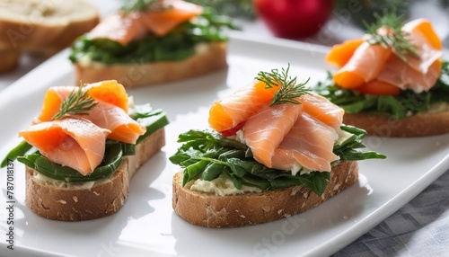 Smoked trout crostini with vegetables for Christmas dinner
