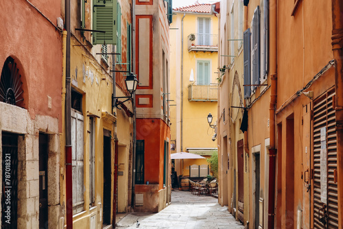 Streets and houses in the center of Villefranche sur Mer, southern France