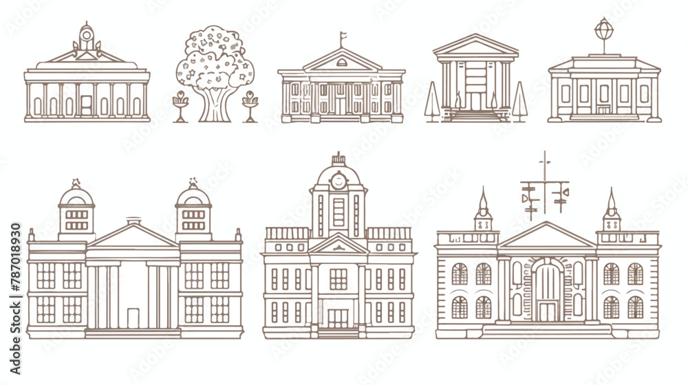 Government and education buildings set. Thin line art