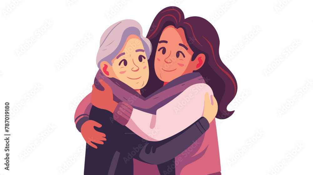 Granddaughter hugging his grandmother. Vector illustration