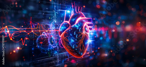 Futuristic Medical Heart Cardiology Research Healthcare Diagnosis Infographic Biometrics Hospital Stethoscope Catheter Services Banner Copy Space © Bartek