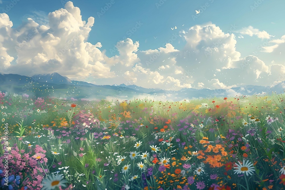 Mountain Wildflower Meadow with Butterflies Mountain Wildflower Meadow with Butterflies