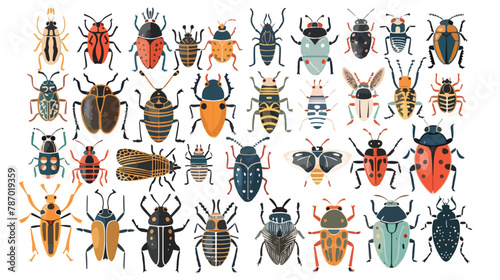 Scandinavian style bugs. Hand drawn colored vector set © RedFish