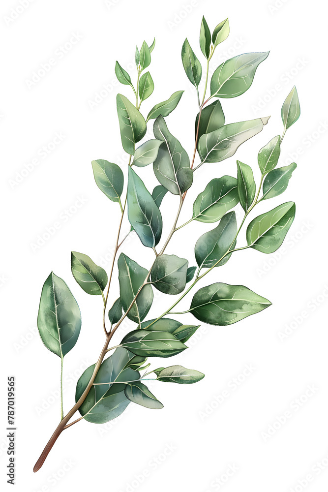 Fototapeta Pencil Drawing of a eucalyptus branch isolated on white background