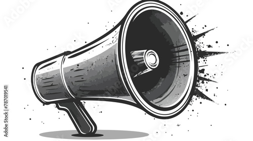 Grayscale megaphone icon in cartoon comic style