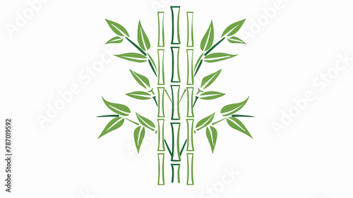 Green Bamboo with Leaves Colorful Outline Icon Design