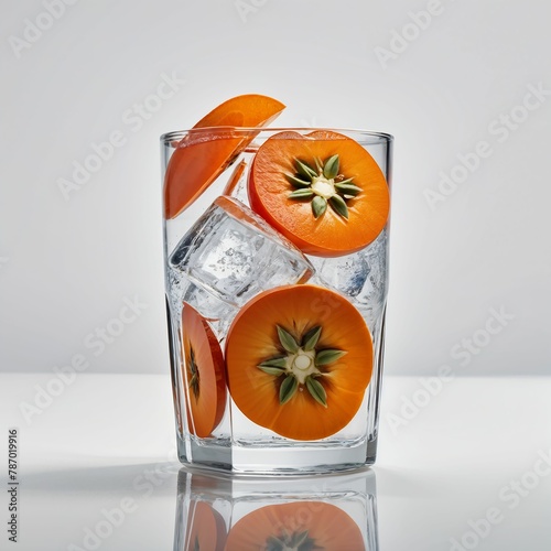 A refreshing drink with sliced persimmon 