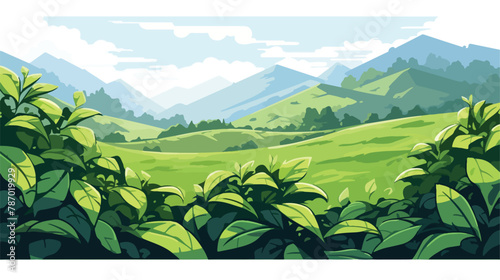 Green tea growing in a natural setting flat vector is © Jasmin