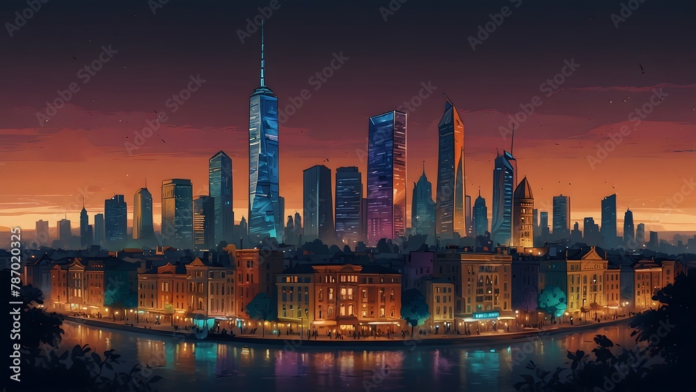 Obraz premium sestieri square city, A vibrant illustration of a cityscape filled with diverse cultures and unique architecture