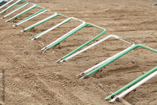 Empty start line gate barrier with remote control on dirt bike motocross competition